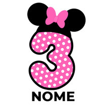 Disney Minnie Numero 3 rosa con pois bianchi e farfalla rosa, ideale per gli accessori dei più piccoli su ciuccio-bambini.com.